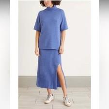 NWT Lisa Yang 100% Cashmere Casey Sweater Denim Blue