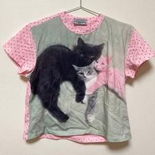 Ashley Williams Cat Graphic Print T-Shirt Multicolor Pink Polka Dot Baby Tee S