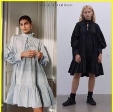 Cecilie Bahnsen Macy Cotton Ruffle Dress UK6 Blue Solid Women's Fashion