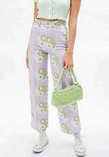 LISA SAYS GAH Floral Ying Yang Print RARE High Rise Denim W25 90s Y2K Fun Retro