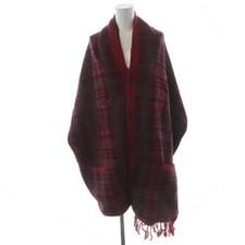 DIET BUTCHER SLIM SKIN Stole Shawl Cordigan Plaid Fringe Red /YO23 Men Women
