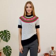 Vintage Retro Jumper Multi Fair Isle Fine Knit Short Sleeve Sequins Mod M