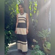 Vintage 90s Kaat Tilley Satin Black and Ecru Striped dress size XS-S