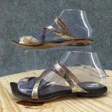 CYDWOQ Bazaar Slide Sandals Womens 36 Toe Loop Metallic Casual Leather Gold NEW
