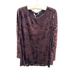 NEW Martino Midali SMALL Burgundy Burnout Velvet Floral Top Semi Sheer - AC