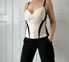 Antonio Berardi cream nude wool bodice faux leather sides top size 10