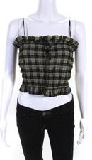 Ganni Women's Blue & Green Plaid Top Size Small