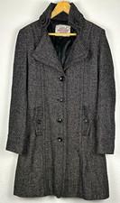 Fornarina Wool Blend Tweed Coat Womens L Funnel Neck Fit Flare Belted 90’s