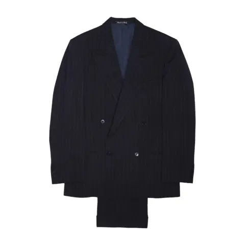 1980s Giorgio Armani Double Breasted Suit – Power Suit – Navy pinstripe Wool – Size 48