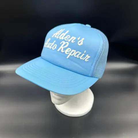Vintage Trucker Hat Blue Mesh Snapback Retro Aldens Auto Repair Foam Front 1980s