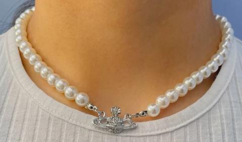 Saturn planet necklace, Silver/Gold Planet Choker, Silver Orb choker, Westwood Orb Necklace, Planet Necklace Saturn Orb Pearl Necklace