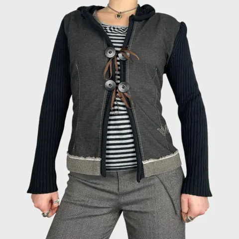 Cop Copine Bi-Material Knit Hoodie - M