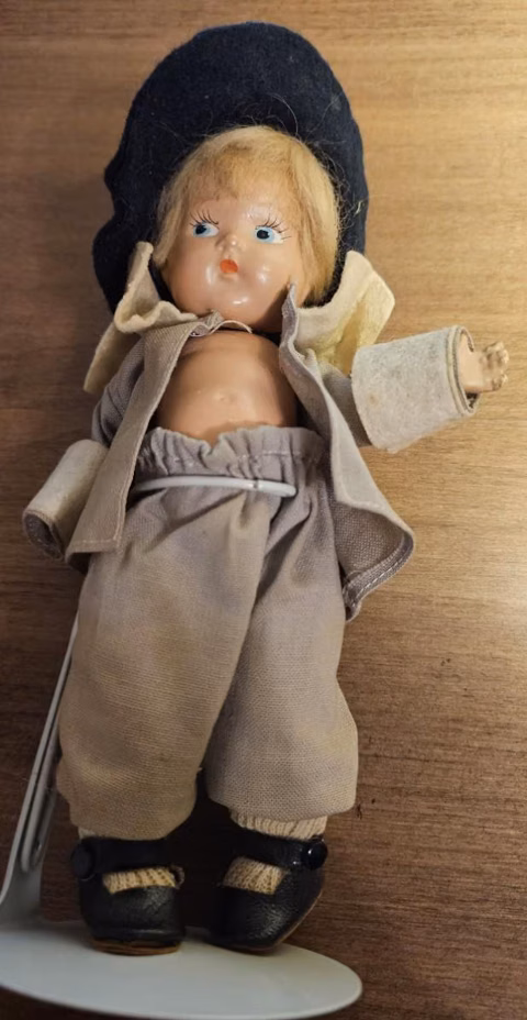 Vintage 1948-50 Ginny Vogue 8" John Alden Doll in Grey Outfit with hat #35