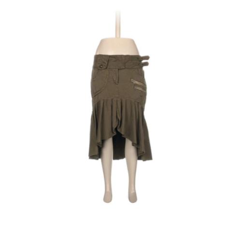 Emilio Pucci Khaki Denim Skirt: Y2K Asymmetric Ruffle Hem, Made in Italy