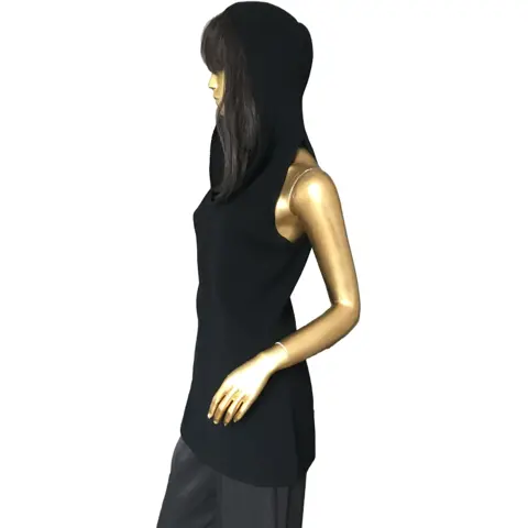 Gianfranco Ferre Vintage Y2K Black Wool Blend Tunic with Hoodie Italy Size 42