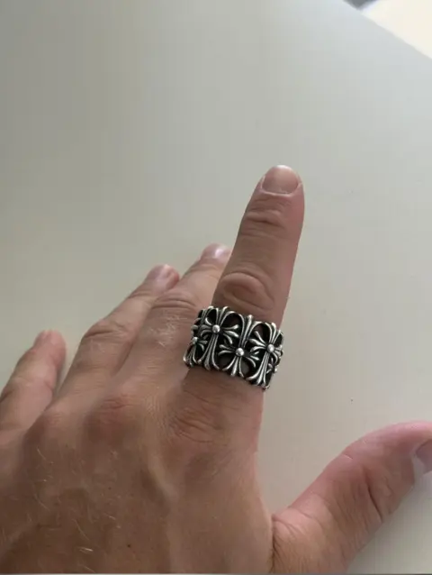 Silver chrome hearts cemetery ring.
