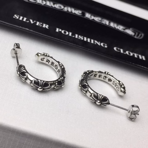 Vintage Pre-owned Chrome Hearts Floral Cross Hoop Earrings