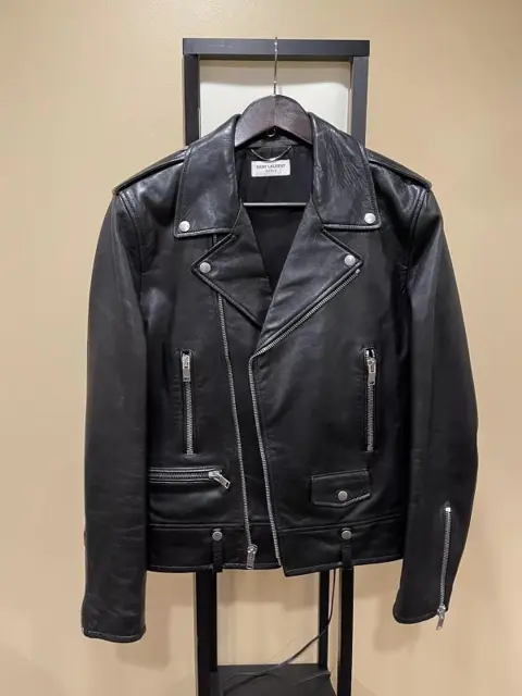 Used Saint Laurent SS16 L01 Lamb Leather Biker Jacket - size 52