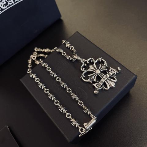 Vintage Pre-owned Chrome Hearts Floral Cross Banner Pendant Necklace