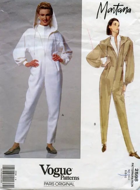 1990s Vintage Vogue 2598 Hoodie / Hooded Jumpsuit Sewing Pattern - Montana Vogue Paris Original - Size 6 8 10 UNCUT