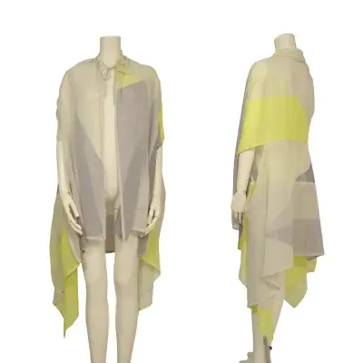 ISSEY MIYAKE 132 5. Color-block Sheer Cord-neck Sleeveless Top Grey,White,Yellow F