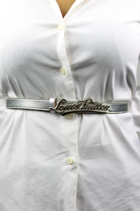 Silver leather Cursive Script belt