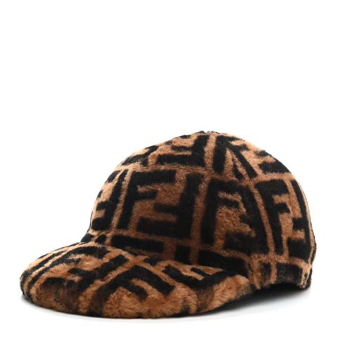 Fendi Zucca FF Logo Shearling Fur Baseball Hat Cap
