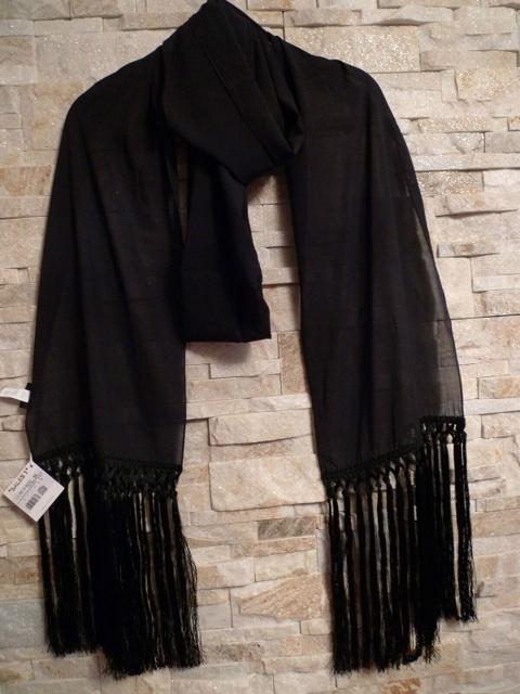 LA PERLA GORGEOUS LADIES BLACK FRINGE SCARF SHAWL SILK ITALY