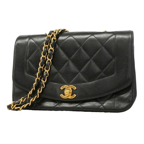 Chanel Diana Chain Shoulder Bag, Lambskin, Black, Women's