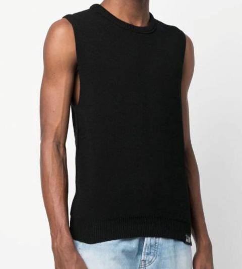 Crew Neck Knitted Vest with Signature Label