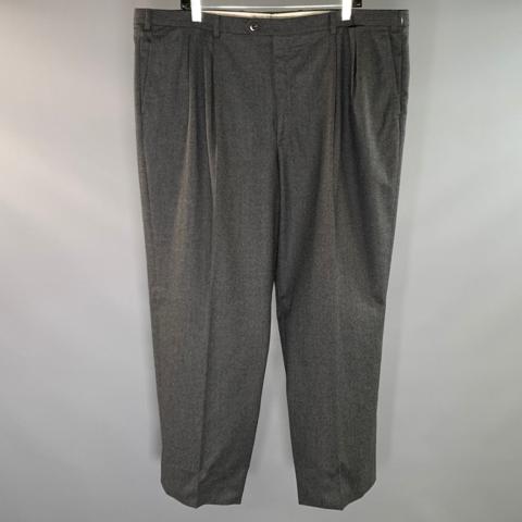 BRIONI Size 42 Grey Gunmetal Textured Wool Dress Pants