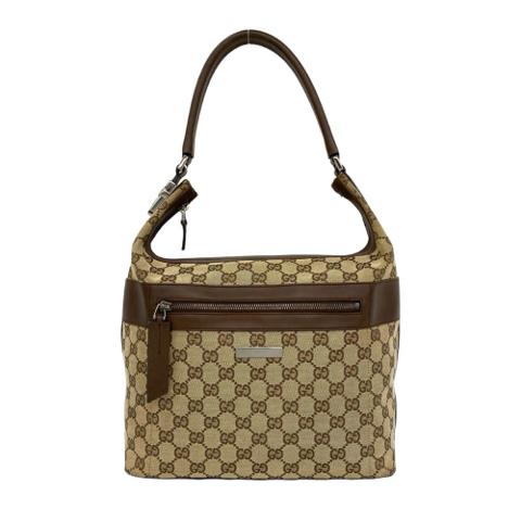 Gucci Logo Hardware GG Pattern Canvas Leather Genuine Semi One Shoulder Bag Tote Brown 16025