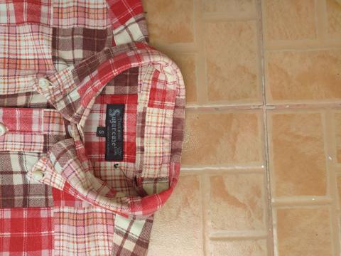 SUGAR CANE CHECK RED BUTTON UP SHORT SLEEVE SHIRT SIZE S