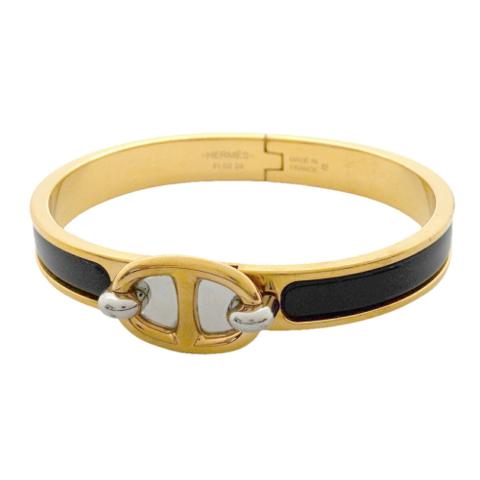 Hermes Chaine d'Ancre Mini Click Bangle, GP Plated, Gold, Black, Women's, OP015753
