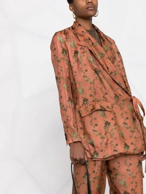 Uma Wang Floral Print Wrap Blazer with Belt