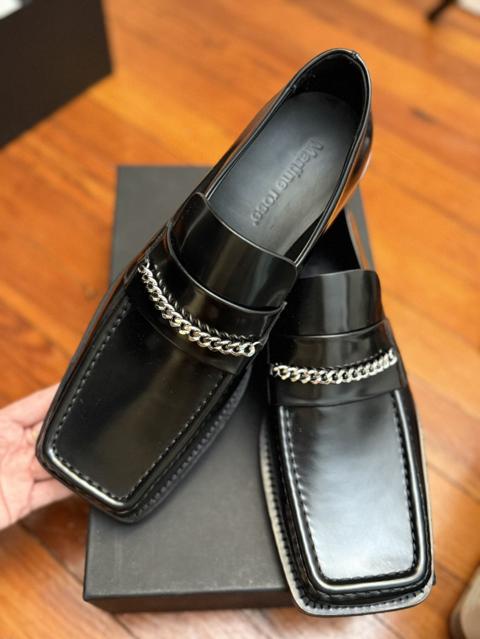 Square-toe leather loafers