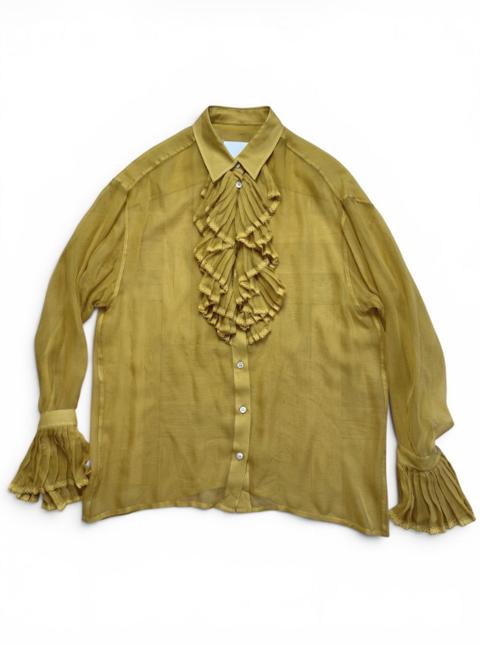 Artisanal Silk Ruffled Blank Tag Button Up Shirt