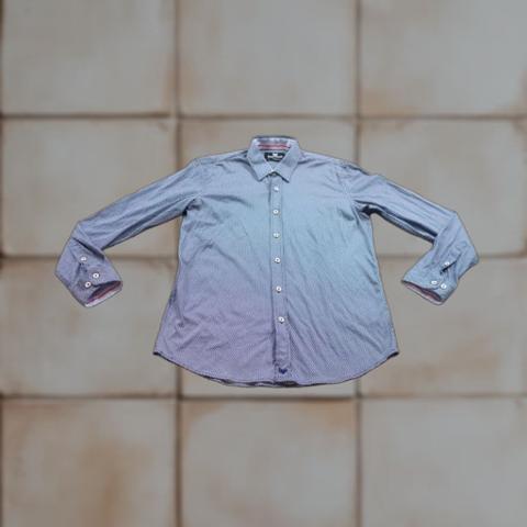 Butter Cloth Blue Geometric Button-Up Shirt Mens Large Long Sleeve Stretch