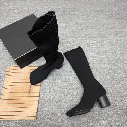 Uma Wang Distressed knit square-toe knee-high boots Size 3