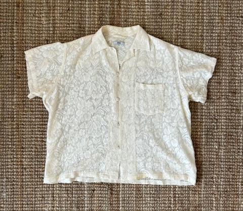 Bode Ecru Daisy Lace Short Sleeve Shirt