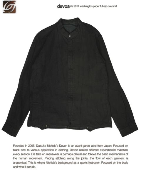 S/S 2017 Washi Paper Mandarin Collar Zippered Overshirt