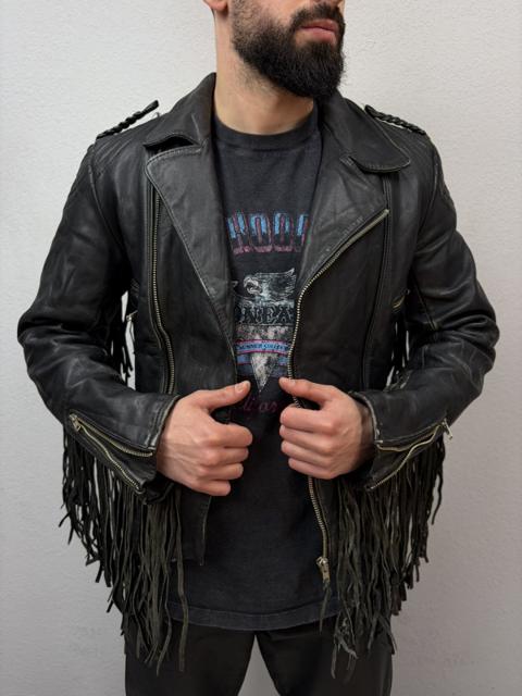 VTG Distressed Black Leather Biker Jacket Rick Owens Vibe