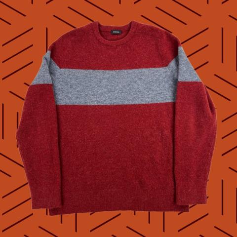 Z Zegna Sweater Mens Large Red Gray Striped Mohair Blend Crewneck Knit Pullover
