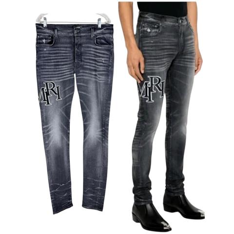 Amiri Staggered Embroidered Logo Skinny Jeans Five Pocket 36