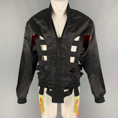 S Black Polyester Skeleton Bomber Jacket