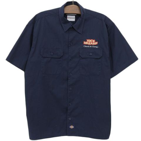 WACKO MARIA Logo Embroidered Work Shirt Navy Size L