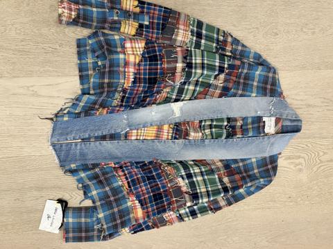 NWT Greg Lauren Denim/Army/Striped Scrapwork Kimono