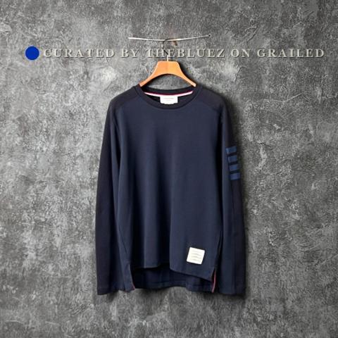 Thom Browne Navy Long-Sleeve Stripe T-shirt