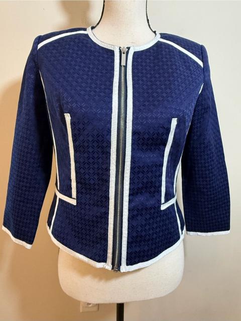Linea bright blue embossed blazer jacket white trim SZ 8