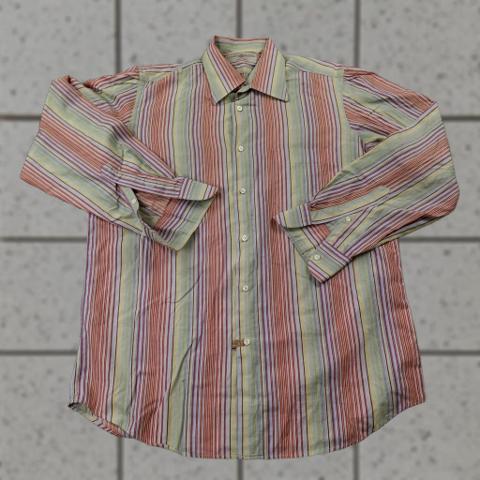 Luciano Barbera Shirt Mens Large Striped Button Up Long Sleeve Italy Dress Classic Colorful Fun